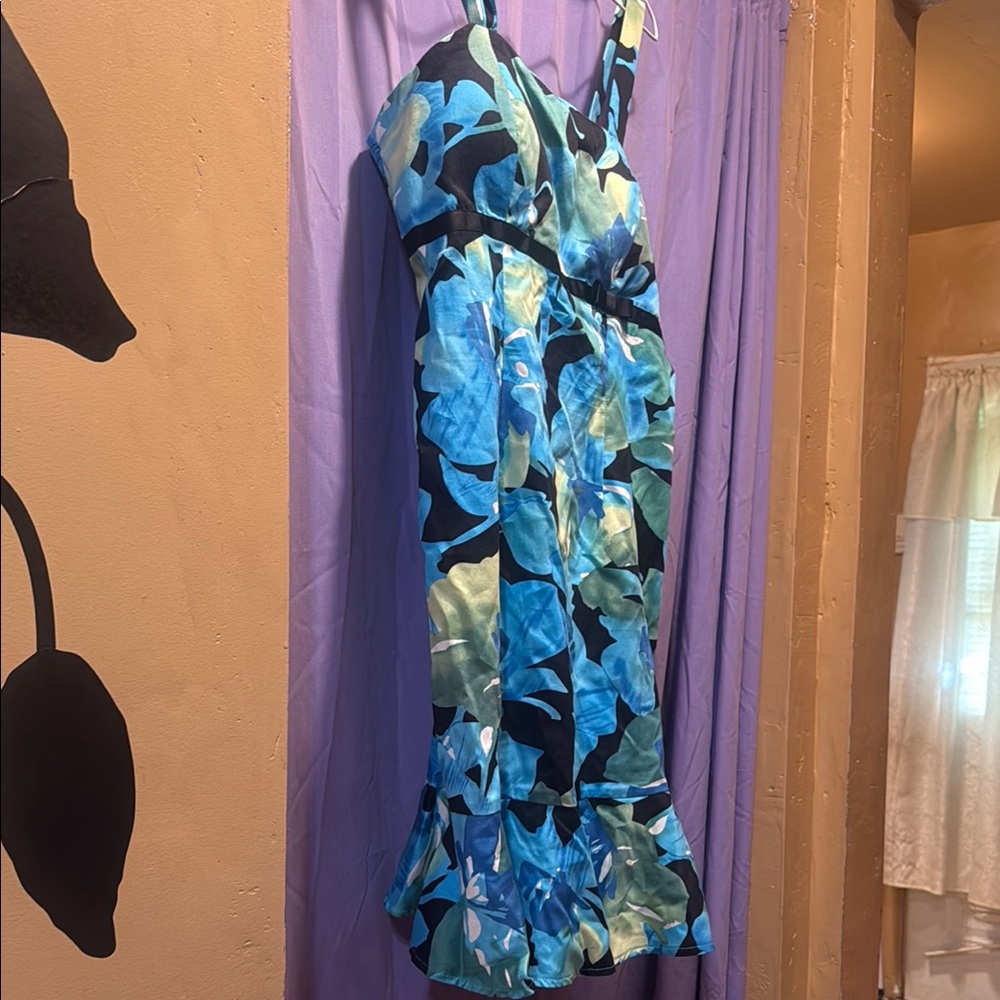 Floral Blue and Green Sun Dress
